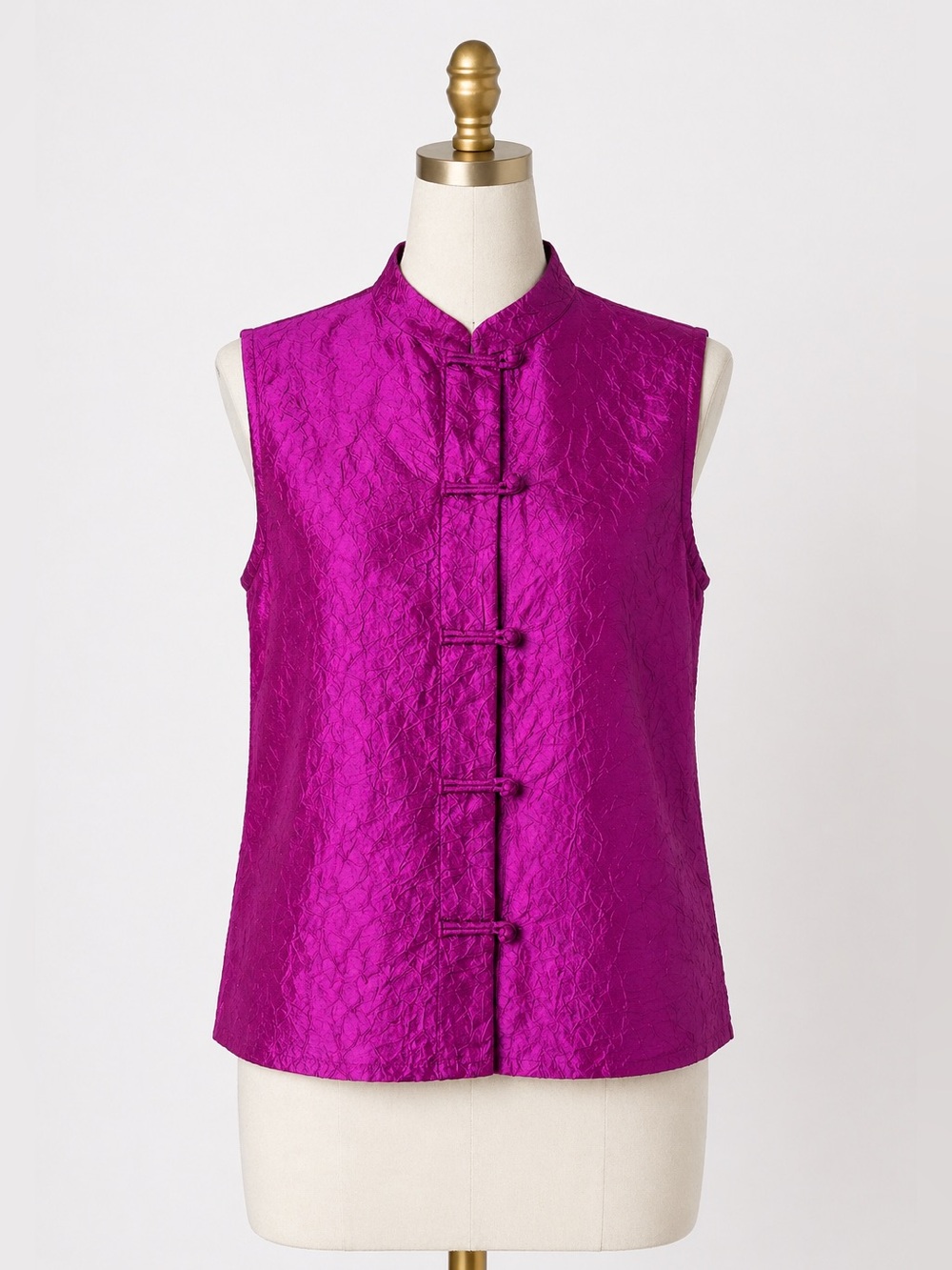 Eileen Fisher 100% Silk Mandarin Collar Blouse Magenta Size M - Picture 3 of 8